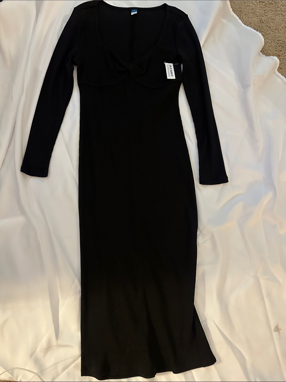 Old Navy Black Long Sleeve Ribbed Maxi Dress